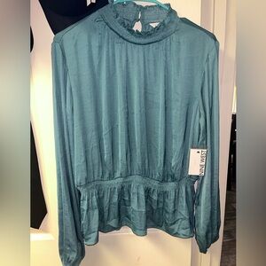 NWT! Nine West Aqua/Teal Long Sleeve Blouse